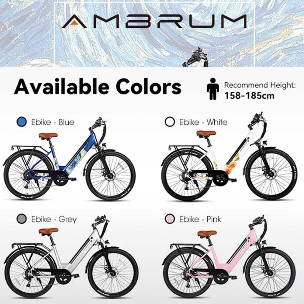 HILAND Starry 26 Inch 500 W Electric City Bike with 36 V 7.8 Ah/10.4 Ah Battery with 7 Speed Electric Bicycle