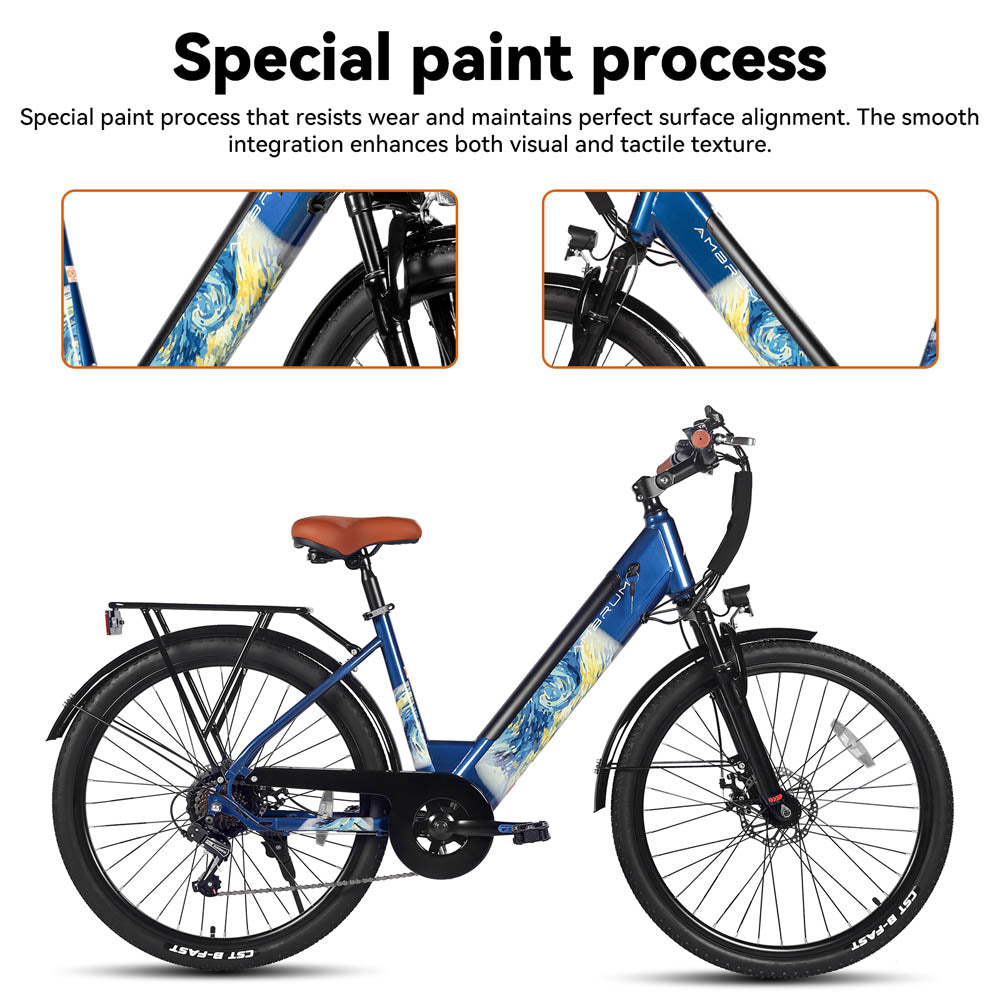 HILAND Starry 26 Inch 500 W Electric City Bike with 36 V 7.8 Ah/10.4 Ah Battery with 7 Speed Electric Bicycle