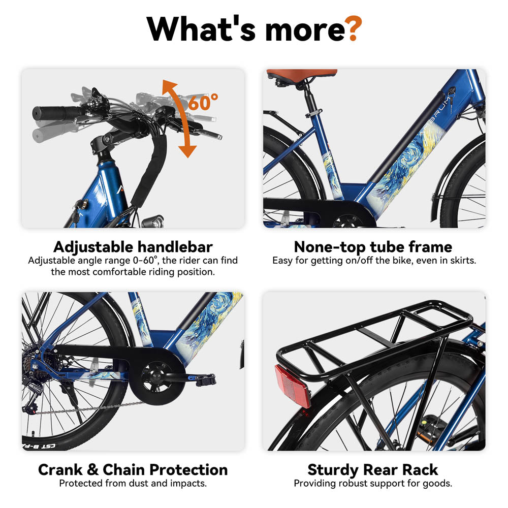 HILAND Starry 26 Inch 500 W Electric City Bike with 36 V 7.8 Ah/10.4 Ah Battery with 7 Speed Electric Bicycle