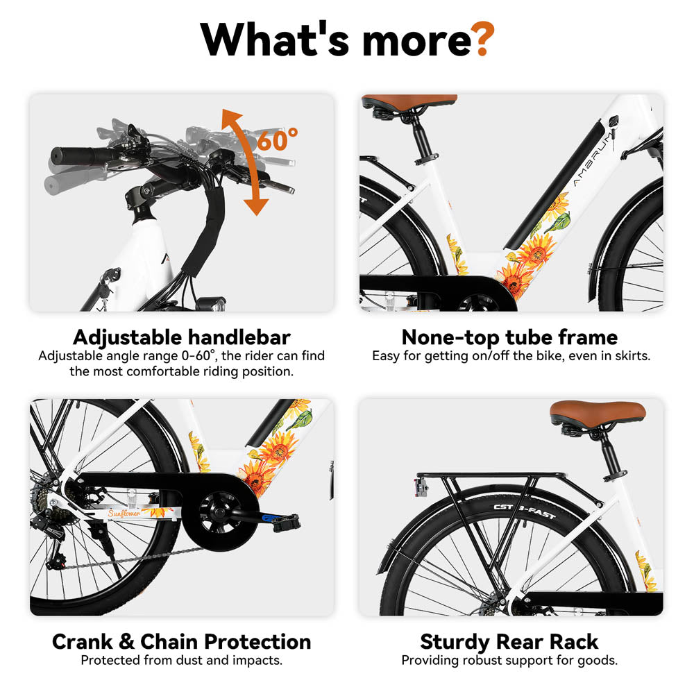 HILAND Starry 26 Inch 500 W Electric City Bike with 36 V 7.8 Ah/10.4 Ah Battery with 7 Speed Electric Bicycle