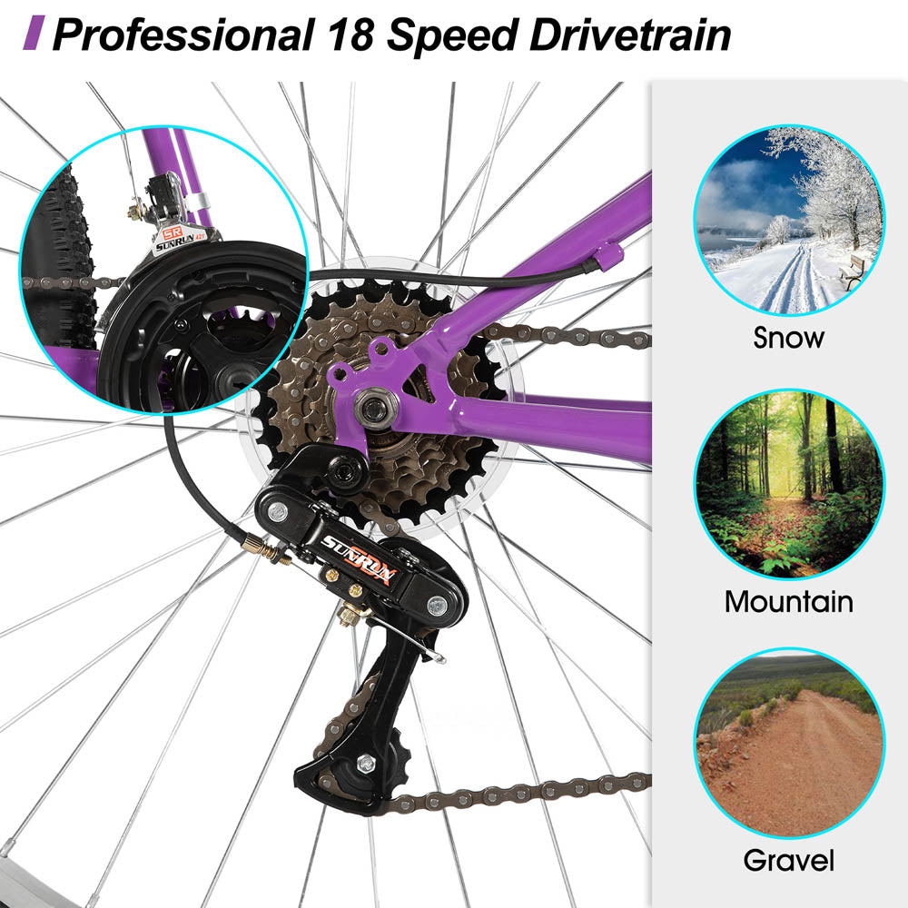 HILAND Lilac Womens Mountain Bike 24 26 Inch 18 Speeds Hybrid Commuter Bicycle