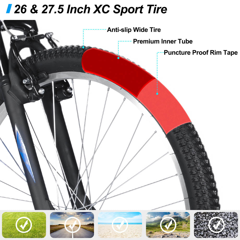 HILAND Agave 26 27.5 Inch Mountain Bike Mens Womens MTB with 18 Speeds