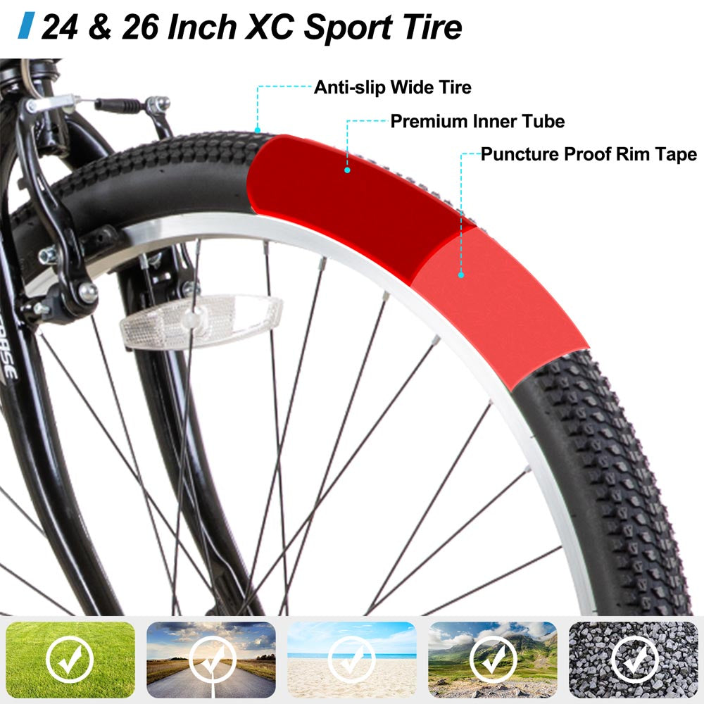 HILAND Sprague 24 26 inch Mountain Bike for Men Women 21 Speeds Sport Cycling