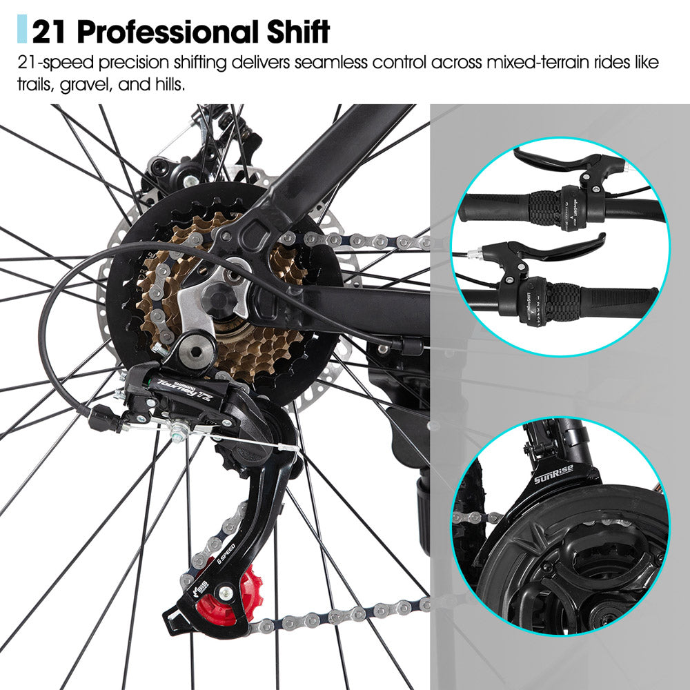 HILAND Sedona 26 27.5 Inch Mountain Bike Mens and Womens Aluminum Frame MTB with 21 Speeds Dis Brake for Adults
