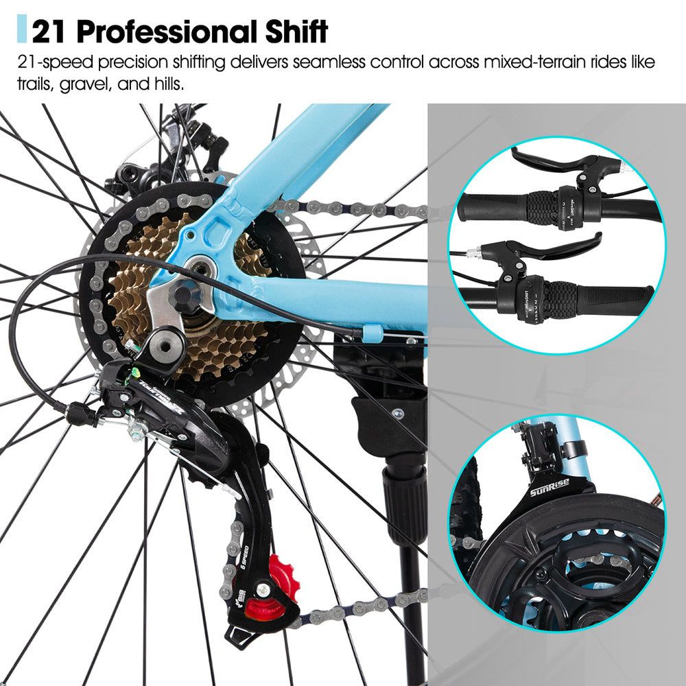 HILAND Sedona 26 27.5 Inch Mountain Bike Mens and Womens Aluminum Frame MTB with 21 Speeds Dis Brake for Adults