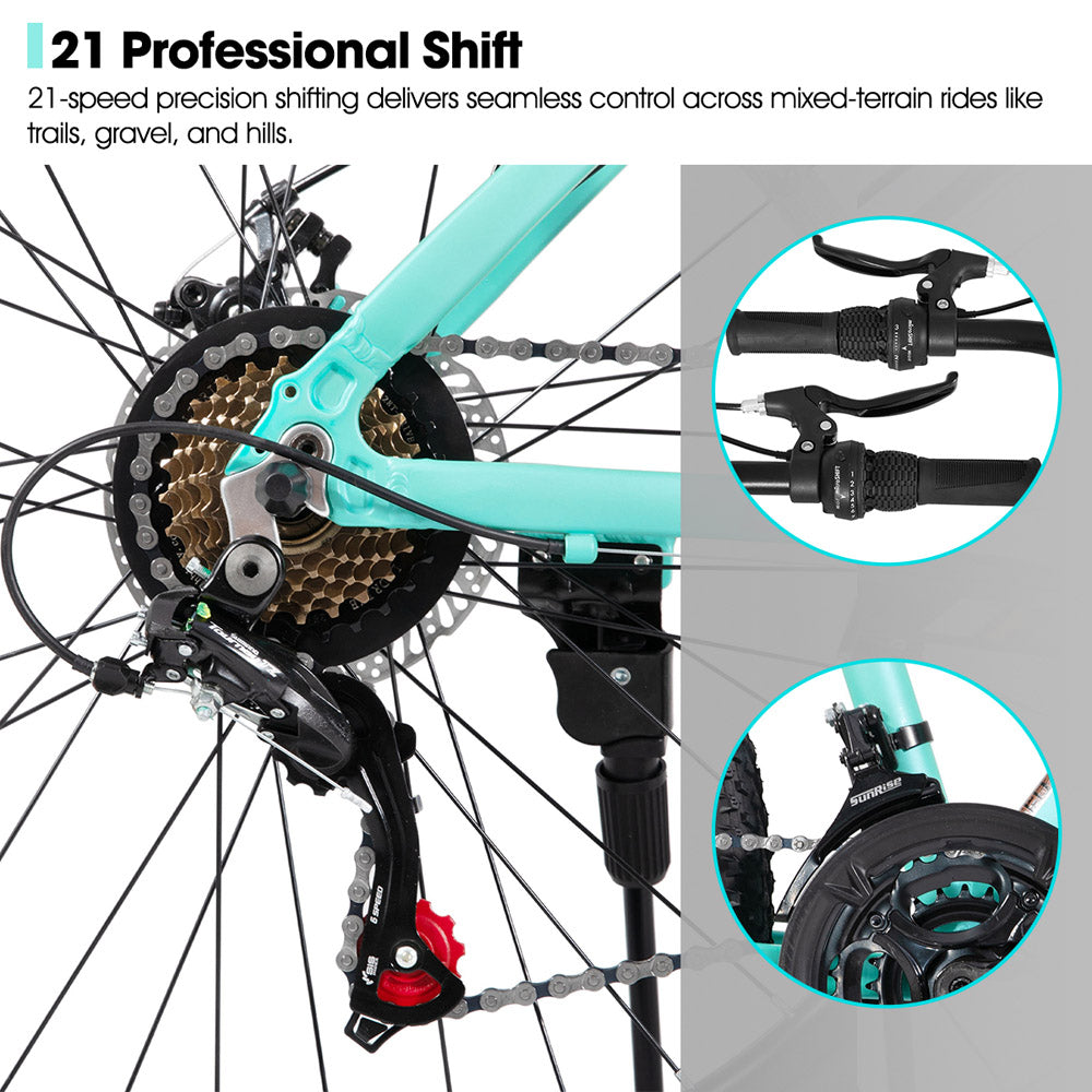 HILAND Sedona 26 27.5 Inch Mountain Bike Mens and Womens Aluminum Frame MTB with 21 Speeds Dis Brake for Adults