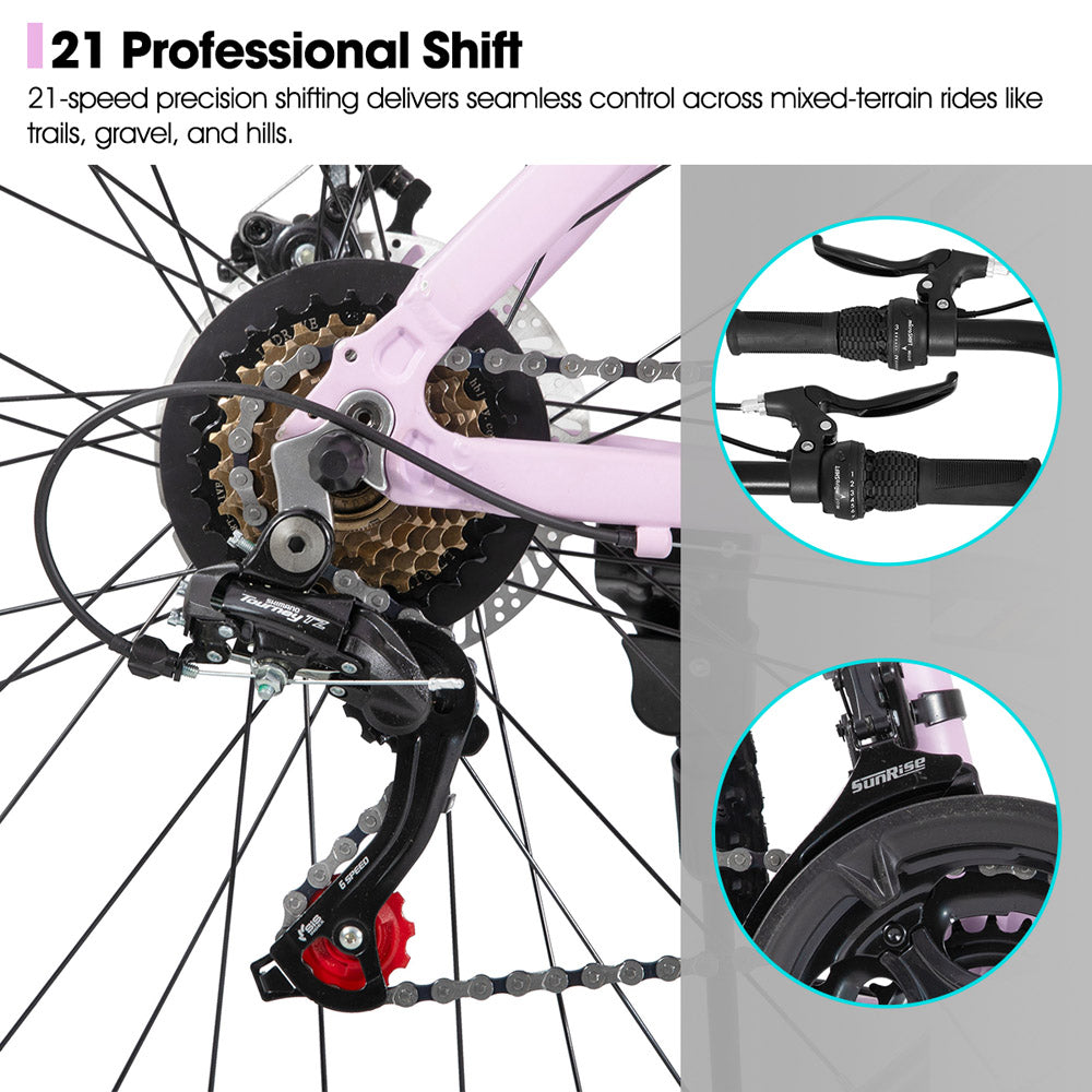 HILAND Sedona 26 27.5 Inch Mountain Bike Mens and Womens Aluminum Frame MTB with 21 Speeds Dis Brake for Adults
