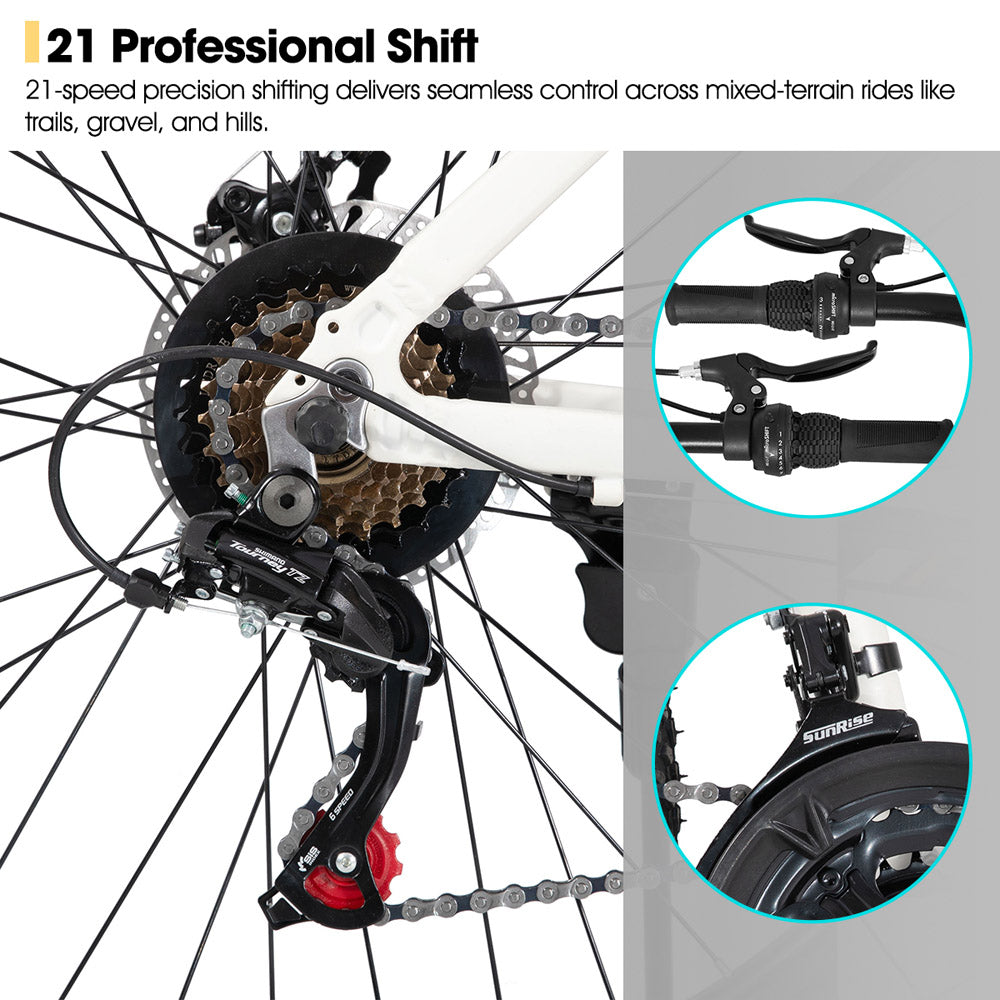 HILAND Sedona 26 27.5 Inch Mountain Bike Mens and Womens Aluminum Frame MTB with 21 Speeds Dis Brake for Adults