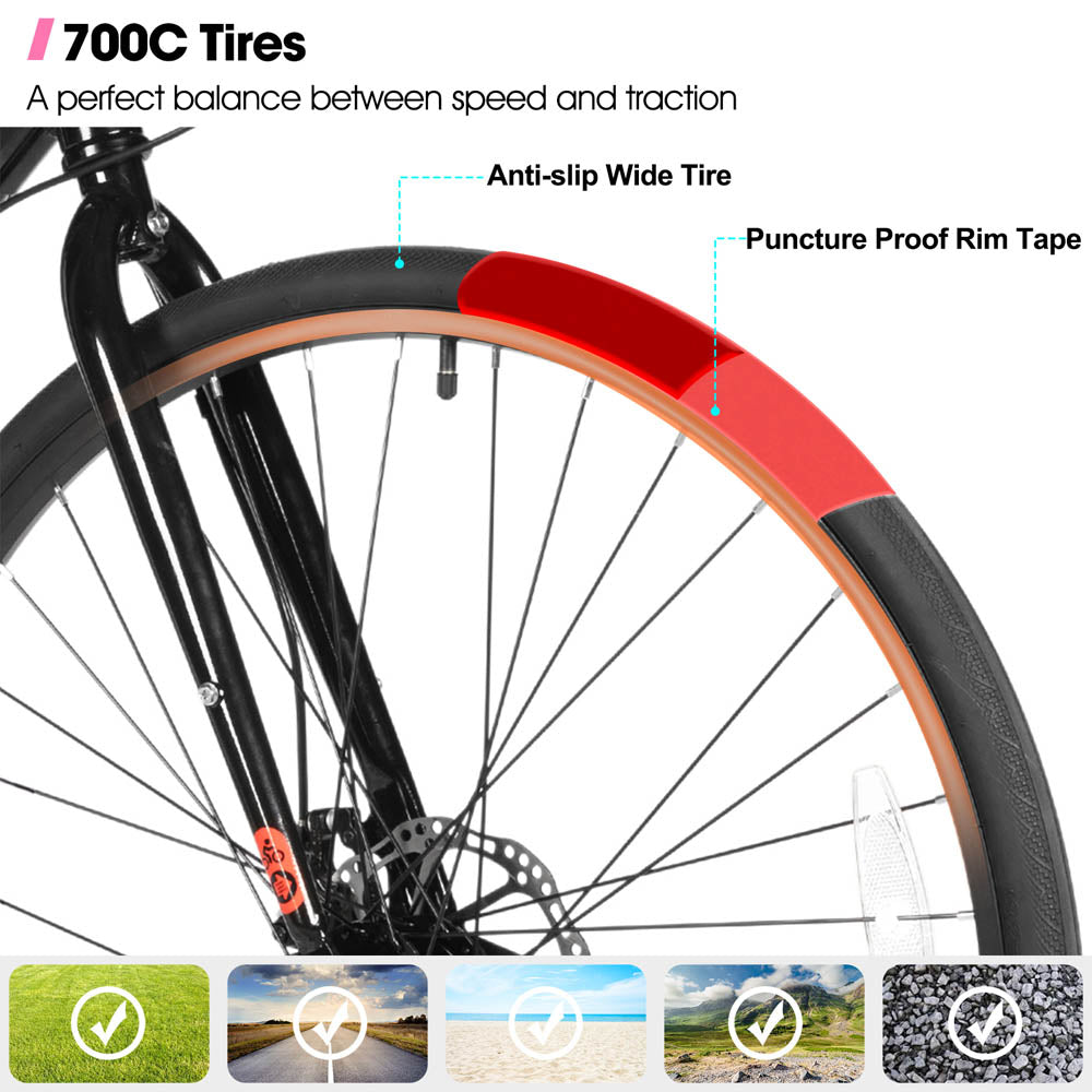 HILAND VELO 700C Road Hybrid Bike 7 speeds Bikes Urban City Commuter Bicycle with Disc Brake