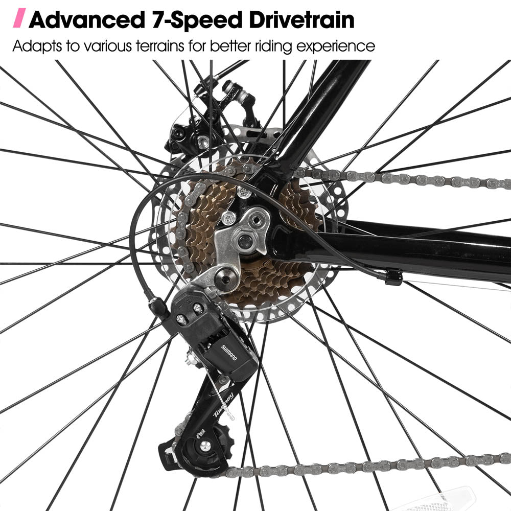 HILAND VELO 700C Road Hybrid Bike 7 speeds Bikes Urban City Commuter Bicycle with Disc Brake