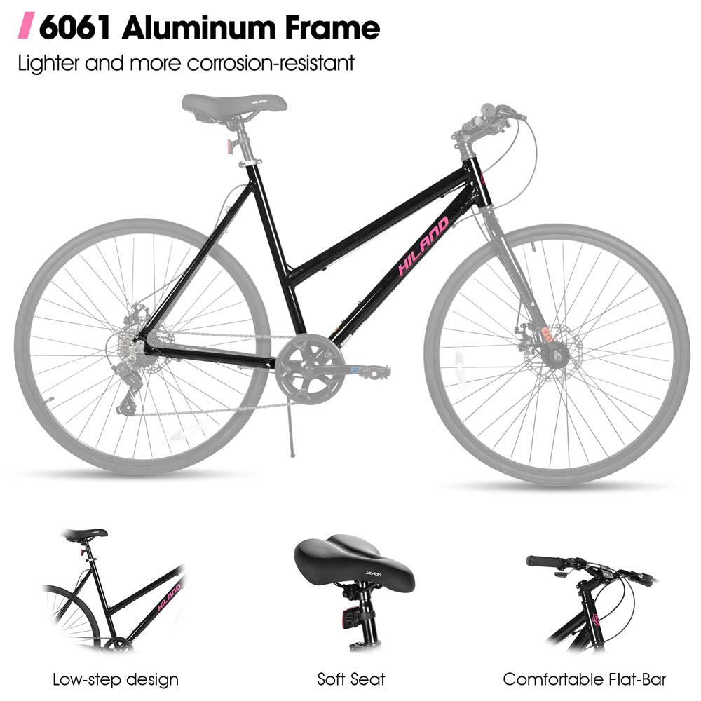 HILAND VELO 700C Road Hybrid Bike 7 speeds Bikes Urban City Commuter Bicycle with Disc Brake