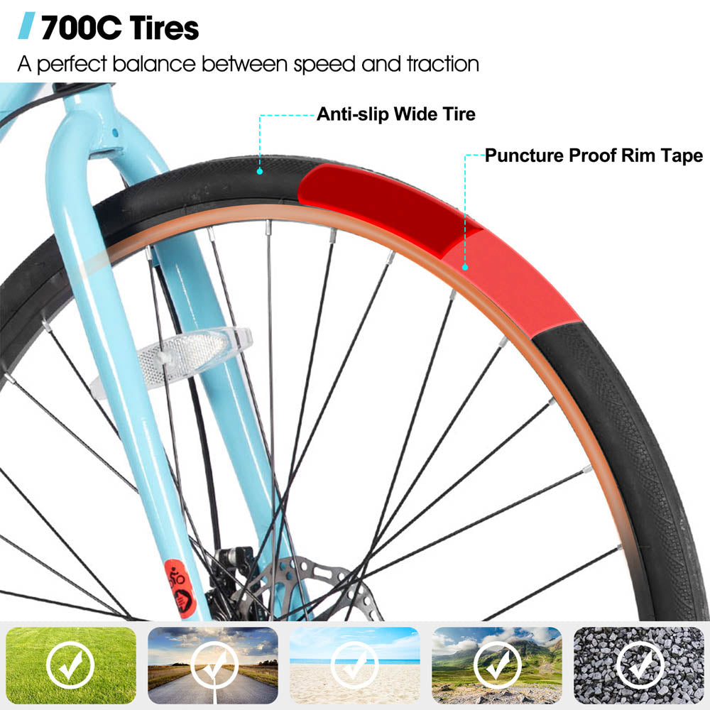 HILAND VELO 700C Road Hybrid Bike 7 speeds Bikes Urban City Commuter Bicycle with Disc Brake