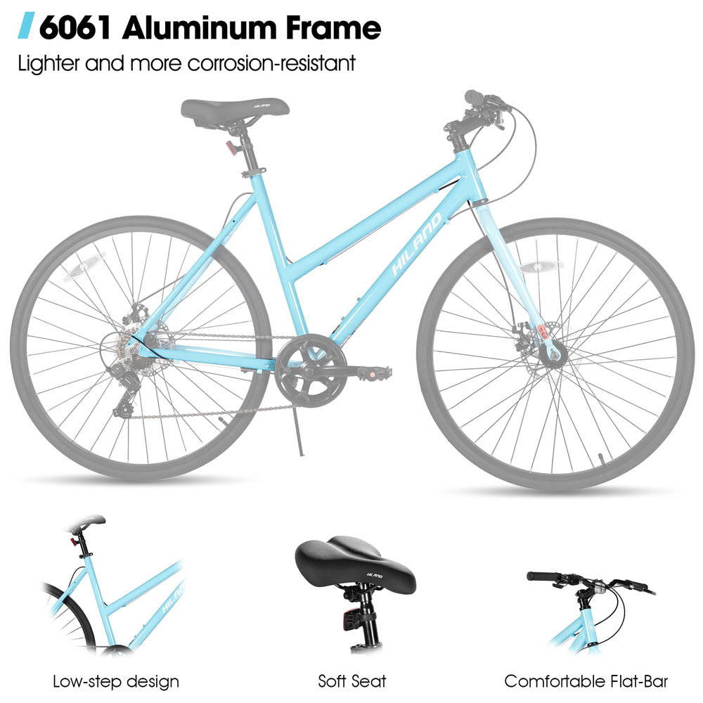 HILAND VELO 700C Road Hybrid Bike 7 speeds Bikes Urban City Commuter Bicycle with Disc Brake