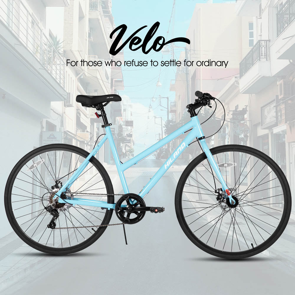 HILAND VELO 700C Road Hybrid Bike 7 speeds Bikes Urban City Commuter Bicycle with Disc Brake