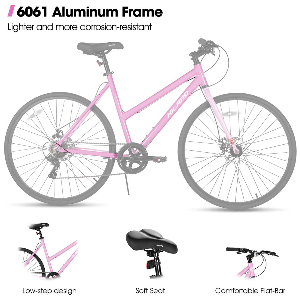 HILAND VELO 700C Road Hybrid Bike 7 speeds Bikes Urban City Commuter Bicycle with Disc Brake