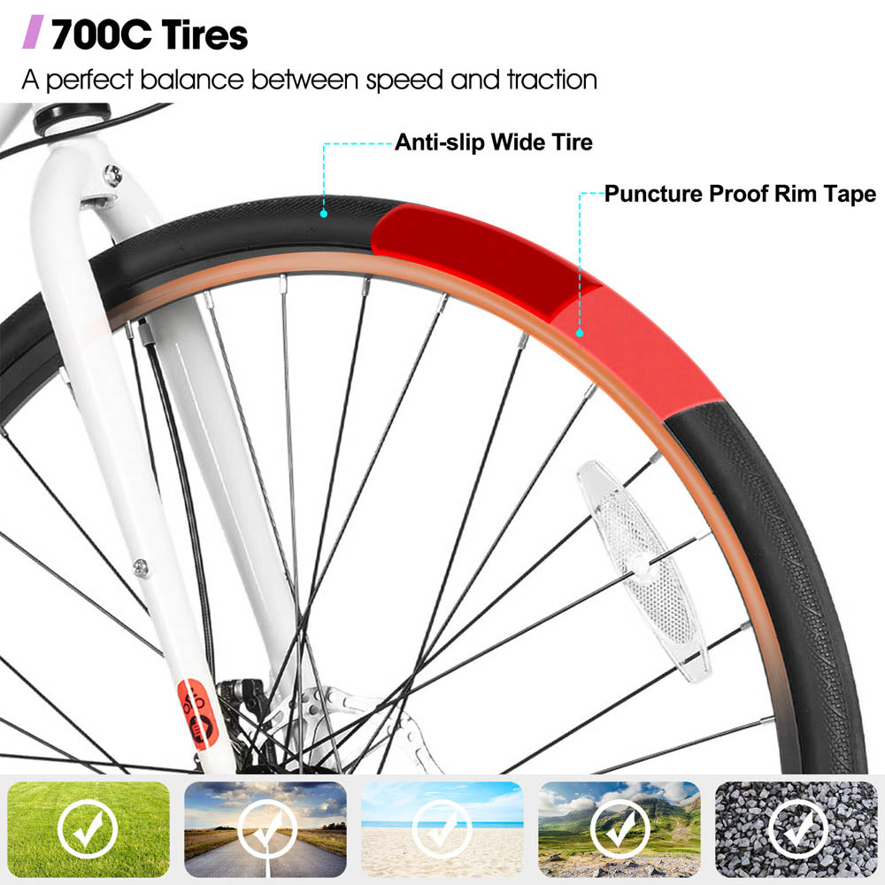 HILAND VELO 700C Road Hybrid Bike 7 speeds Bikes Urban City Commuter Bicycle with Disc Brake
