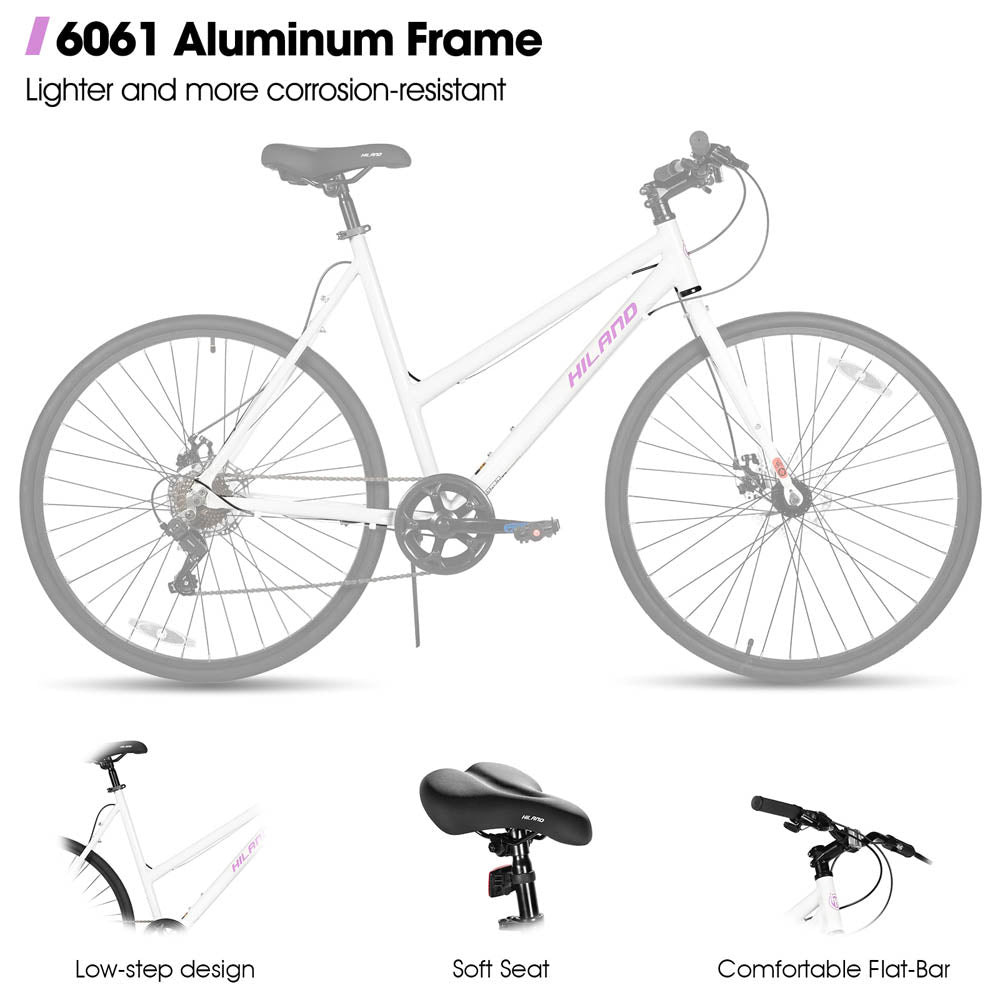 HILAND VELO 700C Road Hybrid Bike 7 speeds Bikes Urban City Commuter Bicycle with Disc Brake