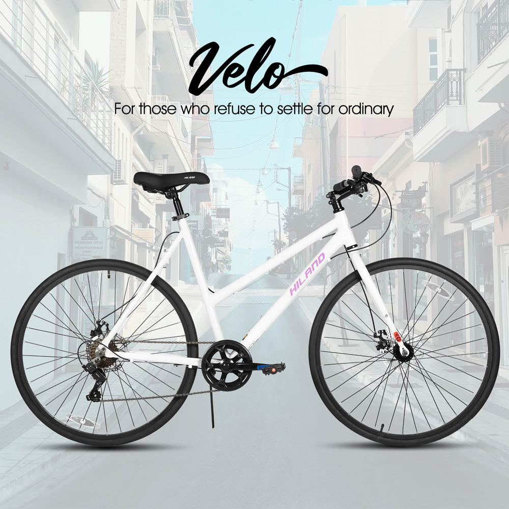 HILAND VELO 700C Road Hybrid Bike 7 speeds Bikes Urban City Commuter Bicycle with Disc Brake