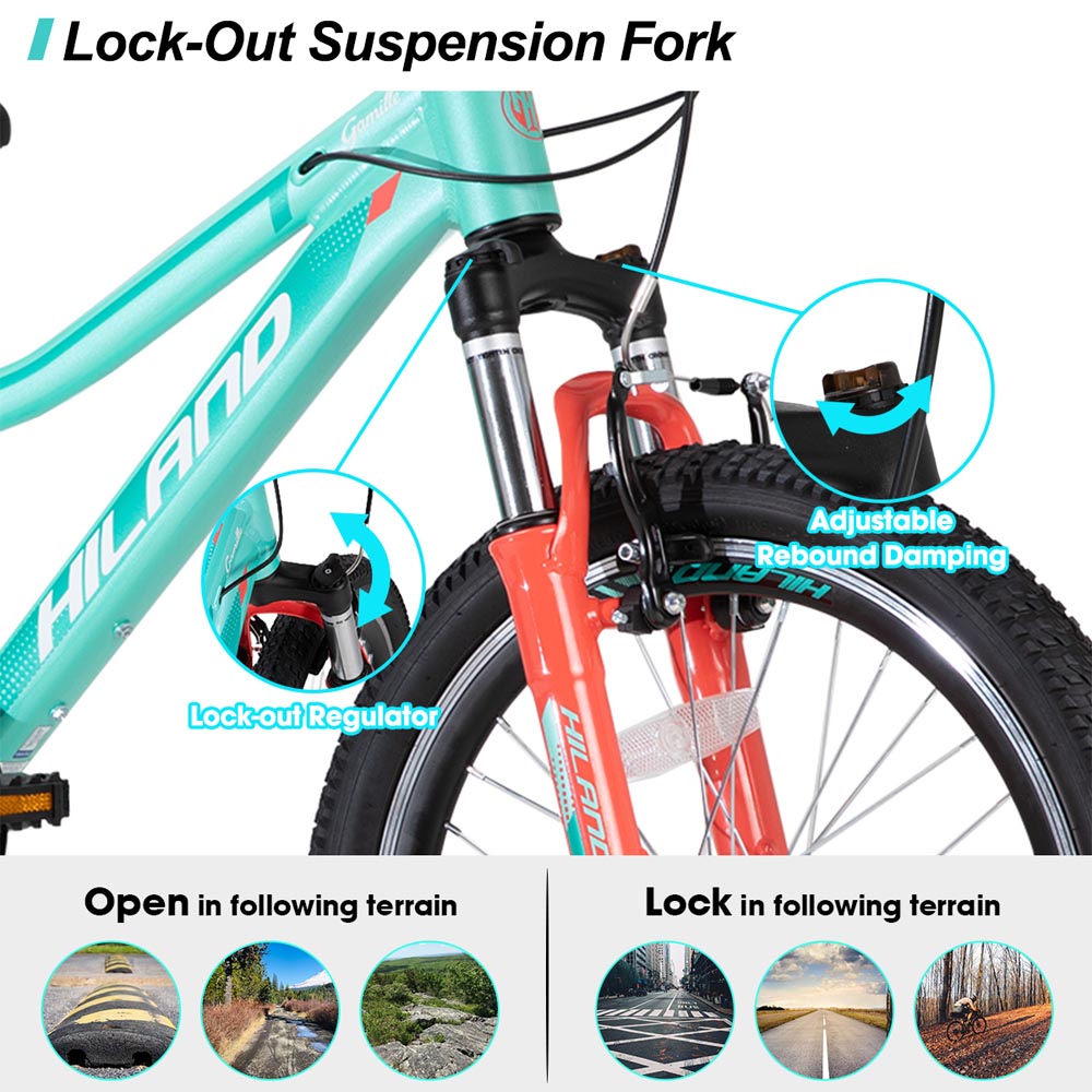 HILAND Gamille 20 Inch Mountain Bike for Girl and Boys 7 Speed with Aluminum Frame