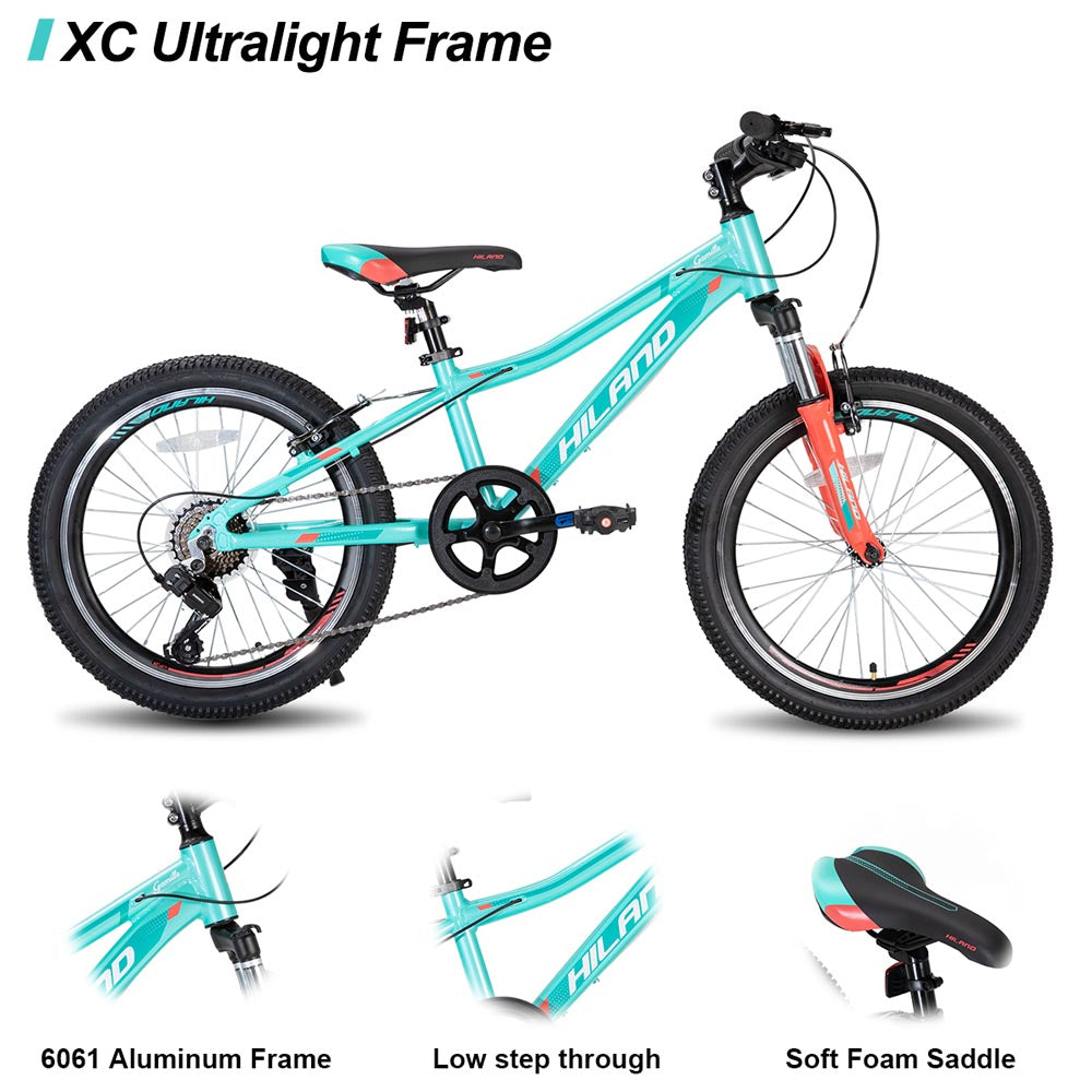 HILAND Gamille 20 Inch Mountain Bike for Girl and Boys 7 Speed with Aluminum Frame