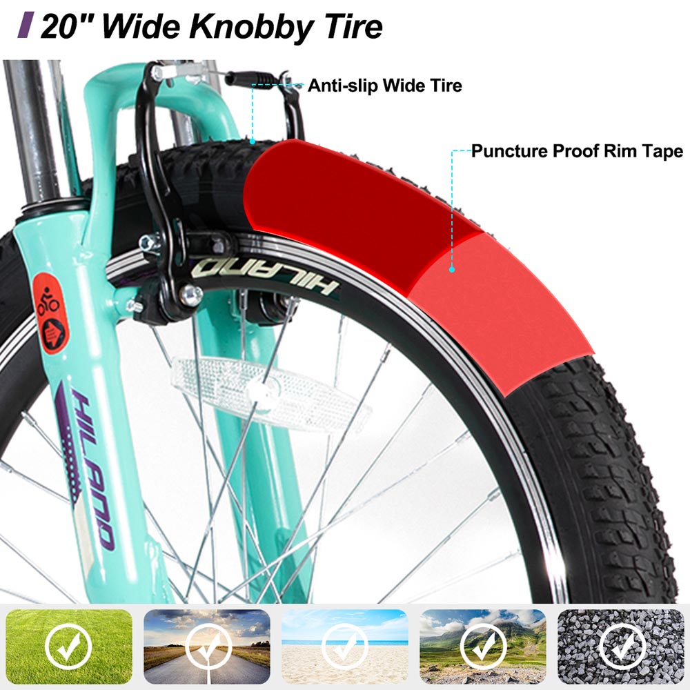 HILAND Gamille 20 Inch Mountain Bike for Girl and Boys 7 Speed with Aluminum Frame