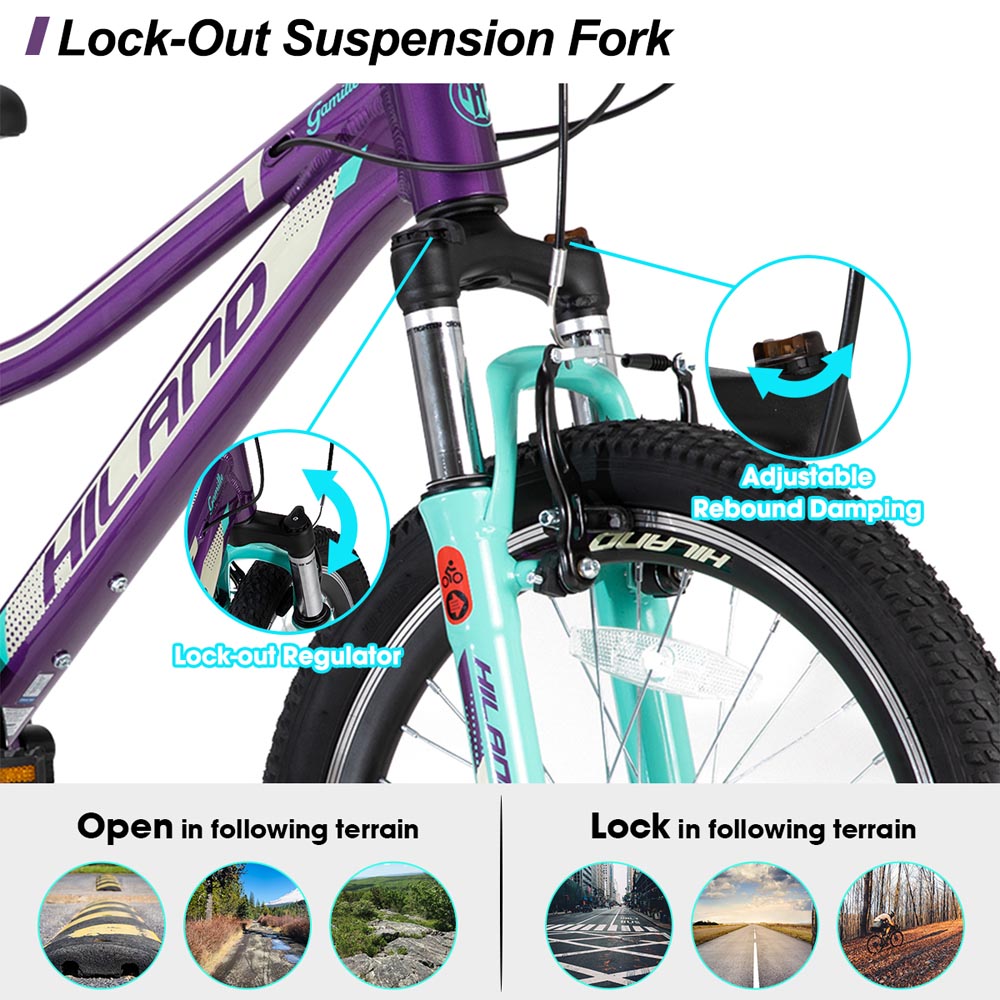 HILAND Gamille 20 Inch Mountain Bike for Girl and Boys 7 Speed with Aluminum Frame
