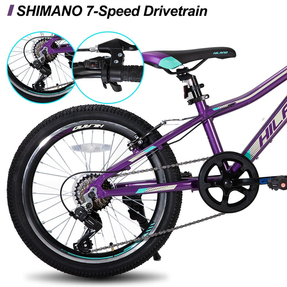 HILAND Gamille 20 Inch Mountain Bike for Girl and Boys 7 Speed with Aluminum Frame