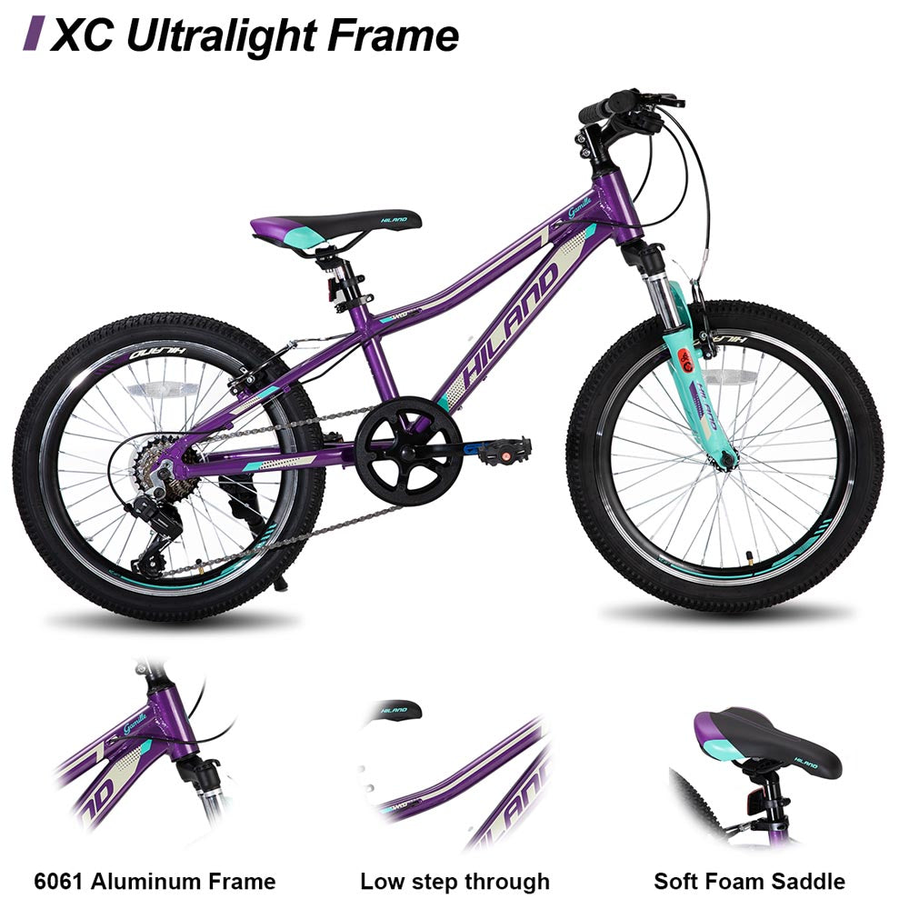 HILAND Gamille 20 Inch Mountain Bike for Girl and Boys 7 Speed with Aluminum Frame