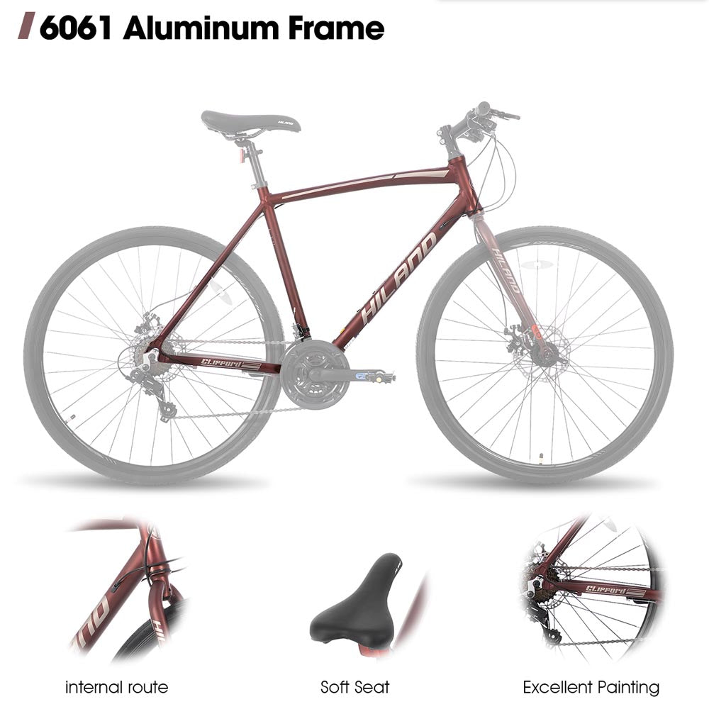 HILAND Clifford 700C Road Hybird Bike 21 speeds City Commuter Bicycle with Disc Brake