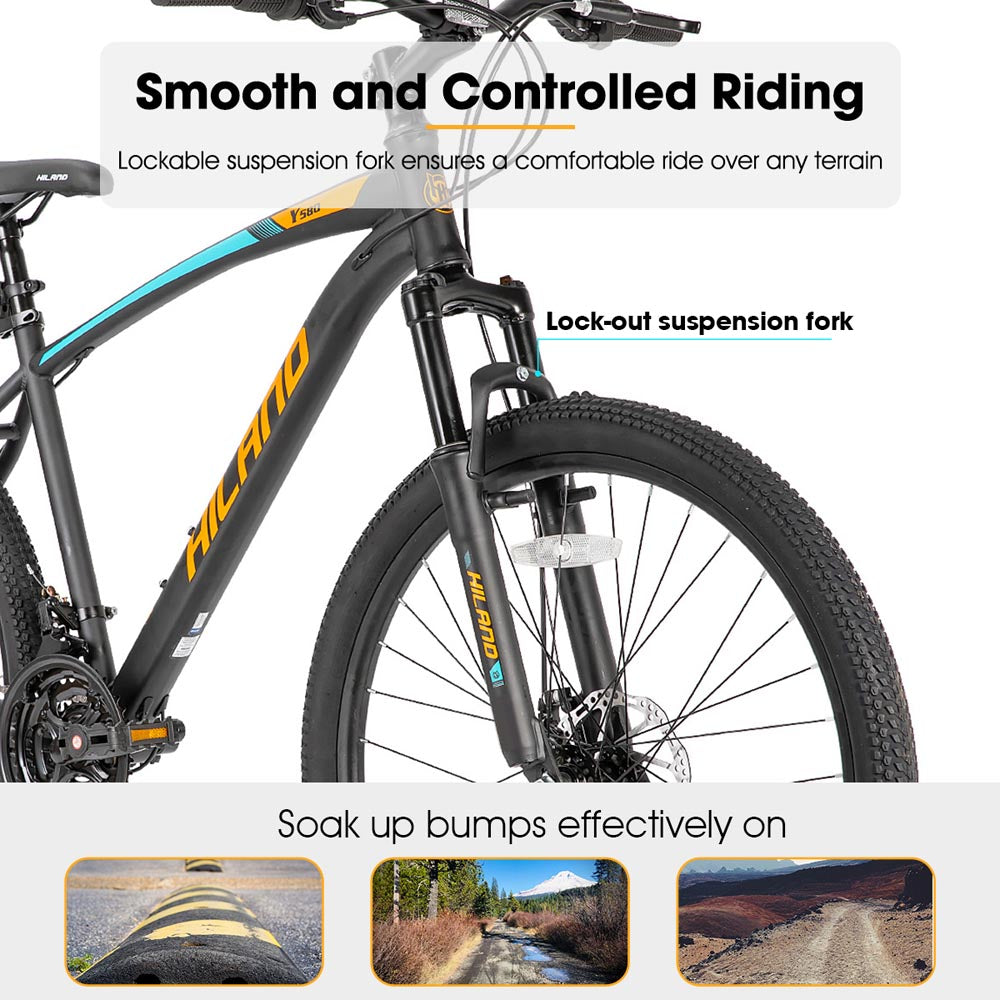 HILAND Ridge Mens and Womens Mountain Bike 26 27 Inch 21 Speed with Dual Disc Brake