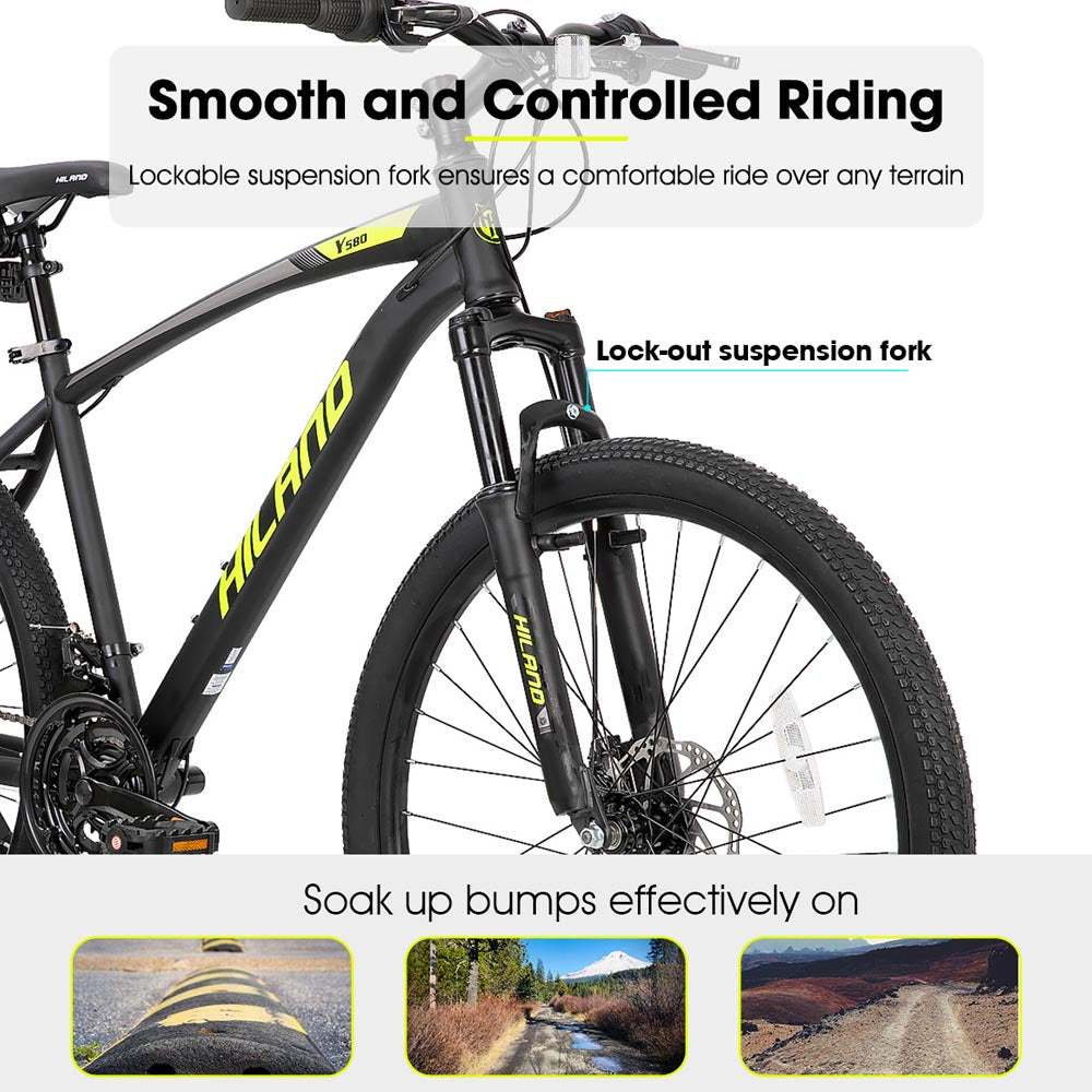 HILAND Ridge Mens and Womens Mountain Bike 26 27 Inch 21 Speed with Dual Disc Brake