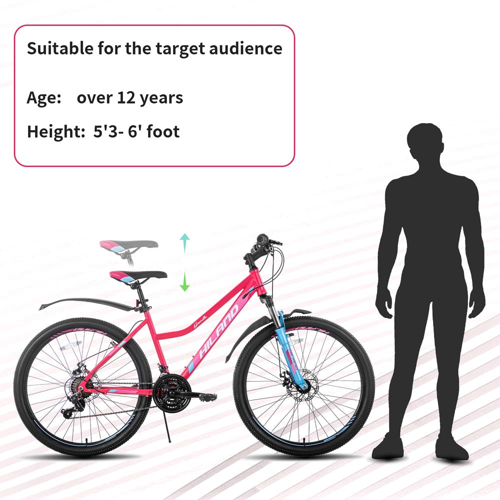 HILAND Gamille 3.0 | 26 Inch Womens Mountain Bike with Step-Through Frame, 21 Speeds MTB