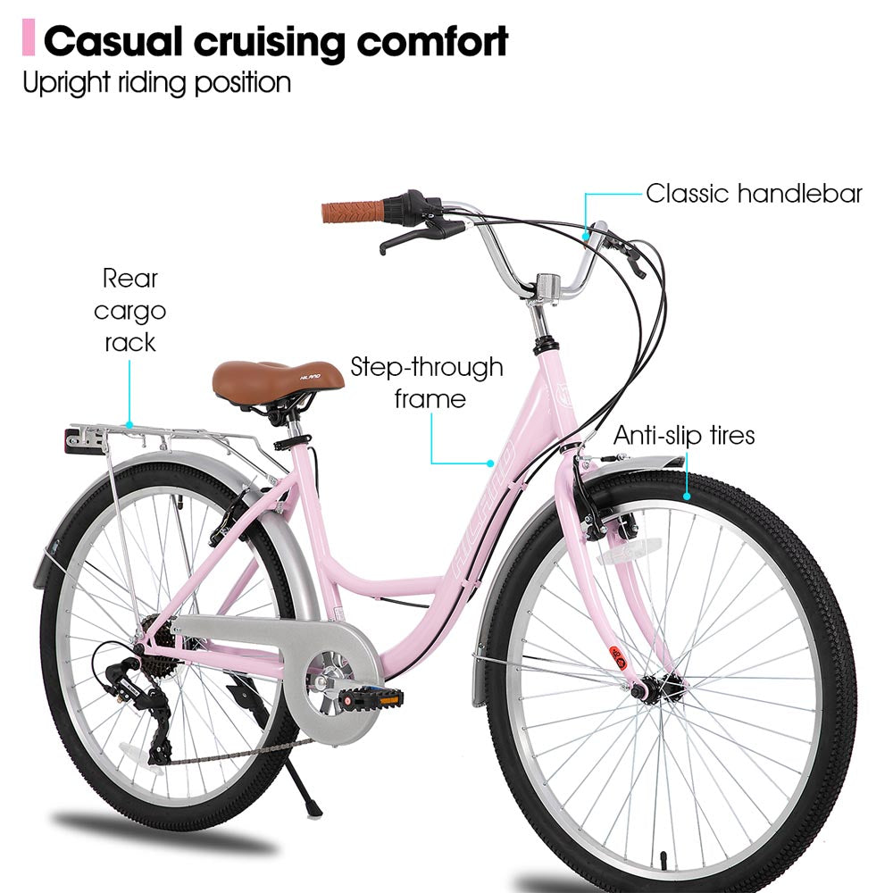 HILAND Flare 26 inch Complete Beach Cruiser City Bike for Adults
