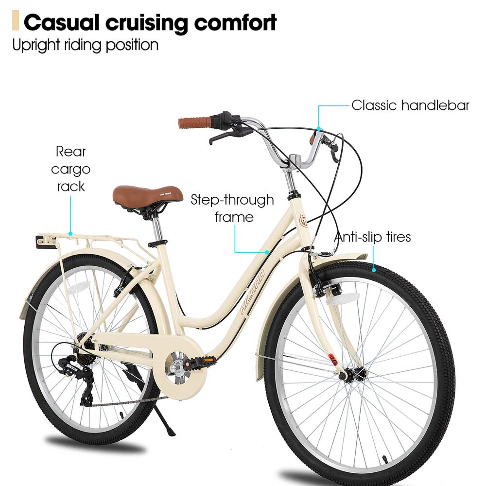 HILAND Breeze 26 inch Beach Cruiser Commuter Bike for Men and Women with Rear Rack