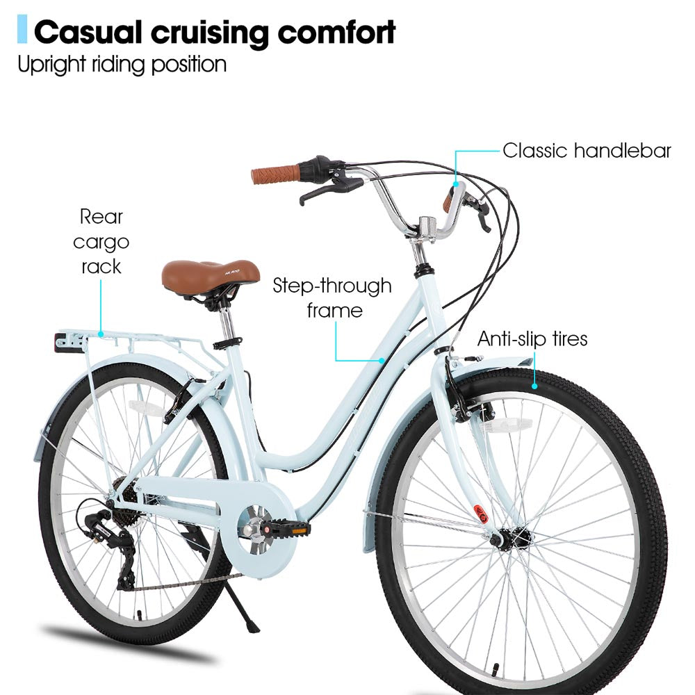 HILAND Breeze 26 inch Beach Cruiser Commuter Bike for Men and Women with Rear Rack