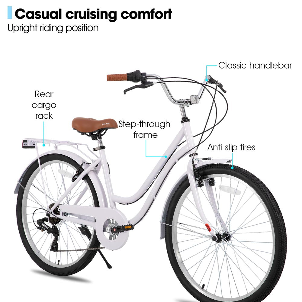 HILAND Breeze 26 inch Beach Cruiser Commuter Bike for Men and Women with Rear Rack